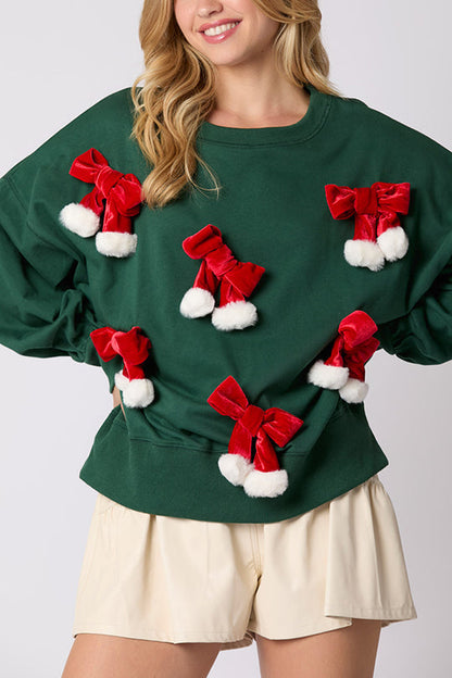 Velina Moda | Christmas Bow Decorated Casual Long Sleeve Sweatshirt