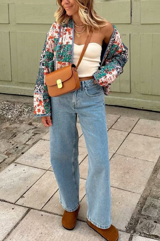 Velina Moda | Printed Loose Casual Cardigan Short Quilted Cotton Jacket
