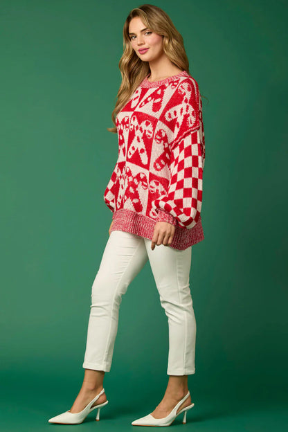 Velina Moda | Candy Cane Christmas Pins & Gingerbread Man Knit Sweater