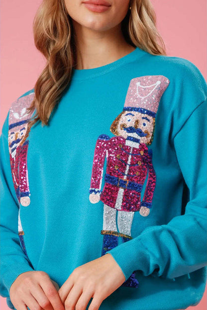 Velina Moda | Christmas Guardian Sequins Round Neck Casual Loose Sweatshirt
