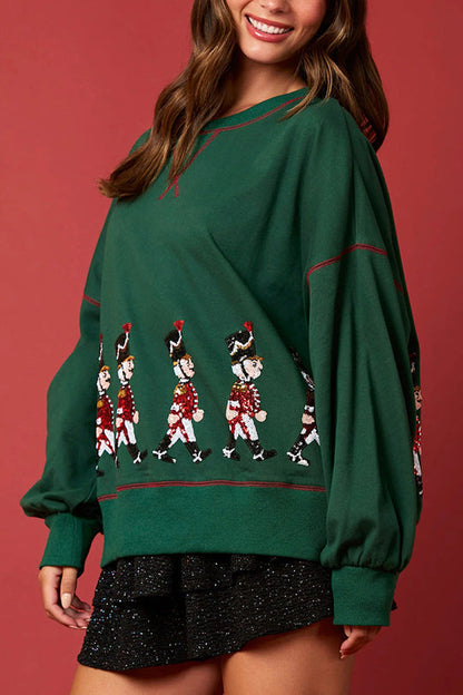 Velina Moda | Christmas Soldier Sequins Long Sleeve Casual Sweatshirt