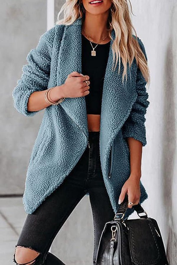 Velina Moda | Casual Lamb Leather Jacket with Zippered Pockets and Boxy Suede Jacket