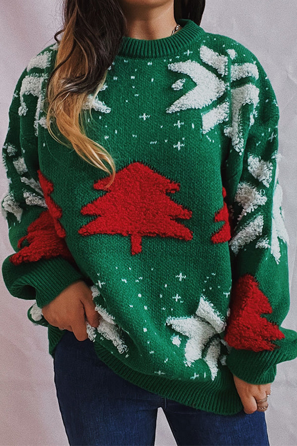 Velina Moda | Christmas Pattern Knitted Round Neck Long Sleeve Sweater