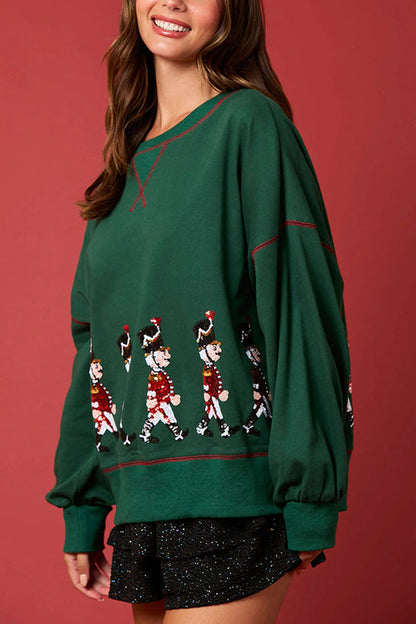 Velina Moda | Christmas Soldier Sequins Long Sleeve Casual Sweatshirt