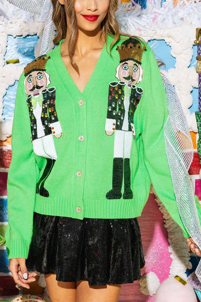 Velina Moda | Christmas Nutcracker Sequin Casual Cardigan