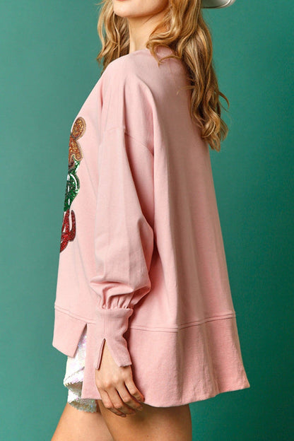 Velina Moda | Christmas Candy Cup Sequins Casual Loose Sweatshirt