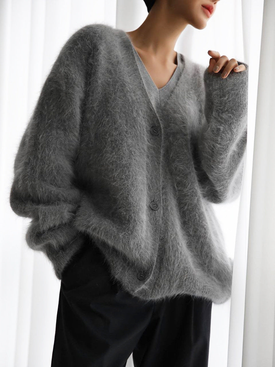 Soft Knit Winter Cardigan with Deep V-Neck
