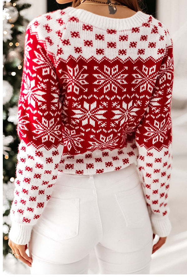 Velina Moda | Christmas Pattern Knitted Round Neck Long Sleeve Sweater