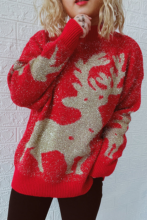 Velina Moda | Christmas Pattern Knitted Round Neck Long Sleeve Sweater