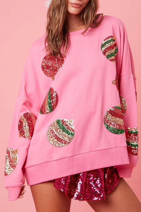 Velina Moda | Christmas Egg Sequin Casual Long Sleeve Sweatshirt