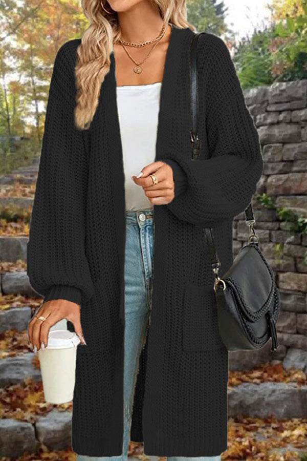 Velina Moda | Length Loose Oversized Double Pocket Cardigan Sweater Jacket