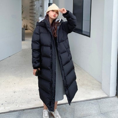Long Quilted Winter Coat with High Collar and Snap Closure