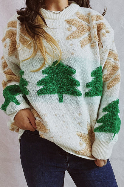 Velina Moda | Christmas Pattern Knitted Round Neck Long Sleeve Sweater