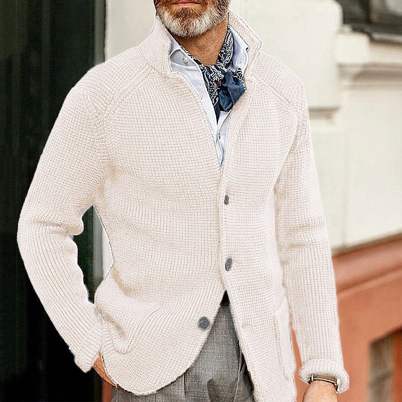 Textured Knit Winter Cardigan with Structured Collar