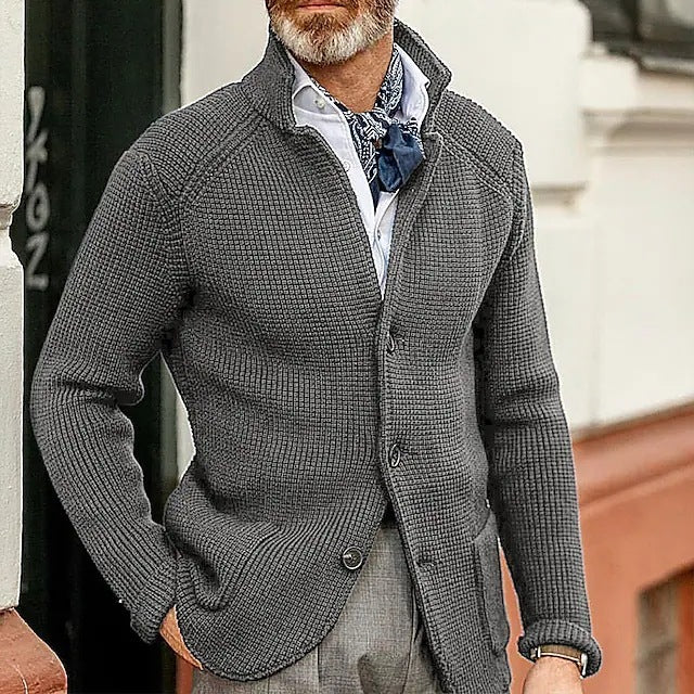 Textured Knit Winter Cardigan with Structured Collar