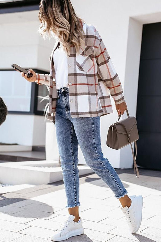 Velina Moda | Feeling Plaid with Pockets Relaxed Jacket