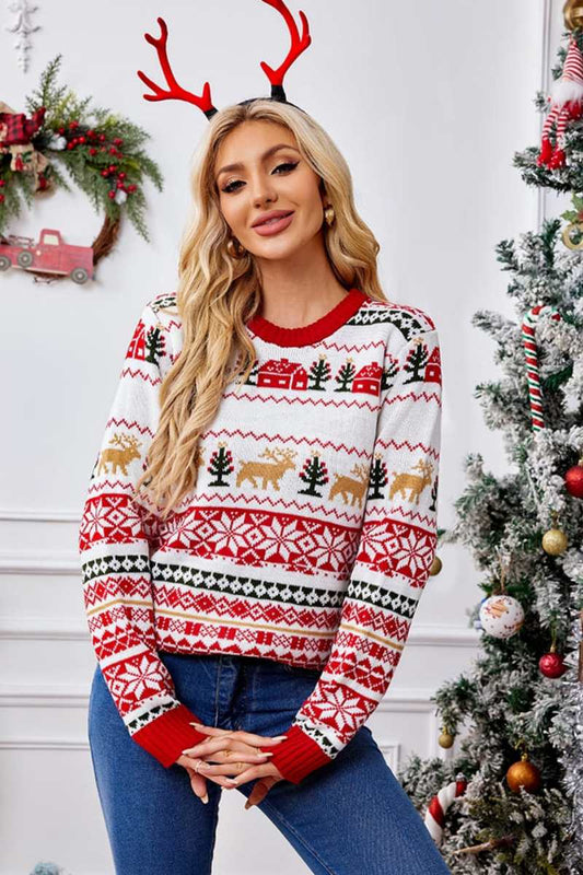 Velina Moda | Christmas Round Neck Embroidered Knit Sweater