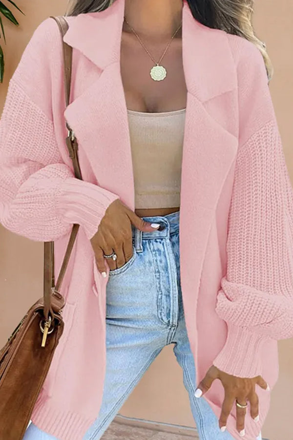 Velina Moda | Suit Collar Knitted Patchwork Wool Jacket