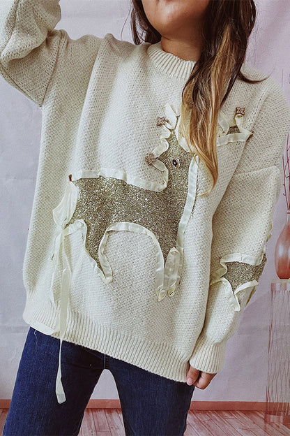 Velina Moda | Christmas Pattern Knitted Round Neck Long Sleeve Sweater
