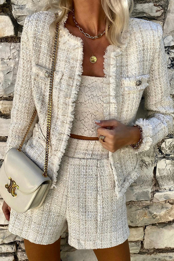 Velina Moda | Jacket with Raw Edge, Temperament and High-Quality Metal Buttons