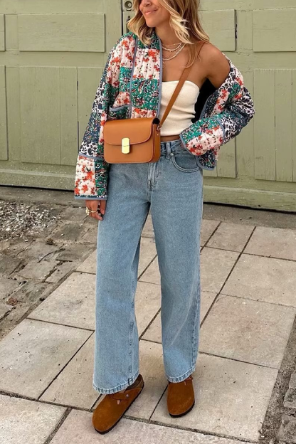Velina Moda | Printed Loose Casual Cardigan Short Quilted Cotton Jacket