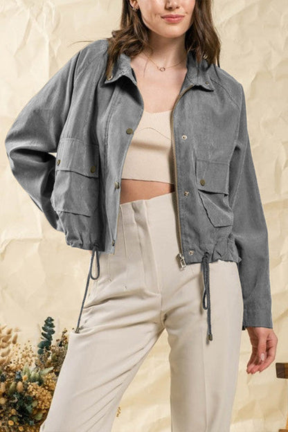 Velina Moda | Checked Lapel Double-Button Two-Pocket Midi Jacket