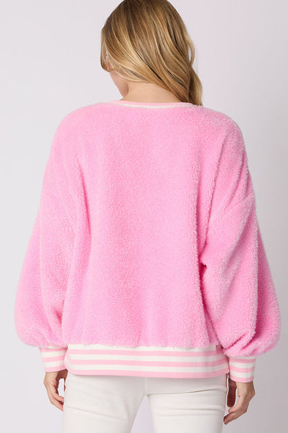 Velina Moda | Christmas Letters Rhinestone Long Sleeve Round Neck Sweatshirt