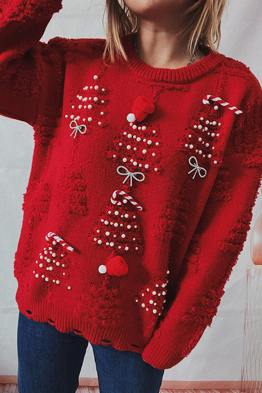 Velina Moda | Handmade Bead Christmas Theme Sweater Three-Dimensional Decorative Sweater
