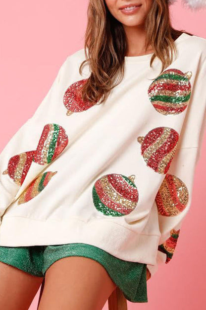 Velina Moda | Christmas Egg Sequin Casual Long Sleeve Sweatshirt
