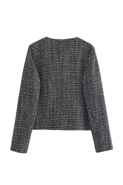 Velina Moda | Neck Slim Fit Colorblock Women'S Button Jacket