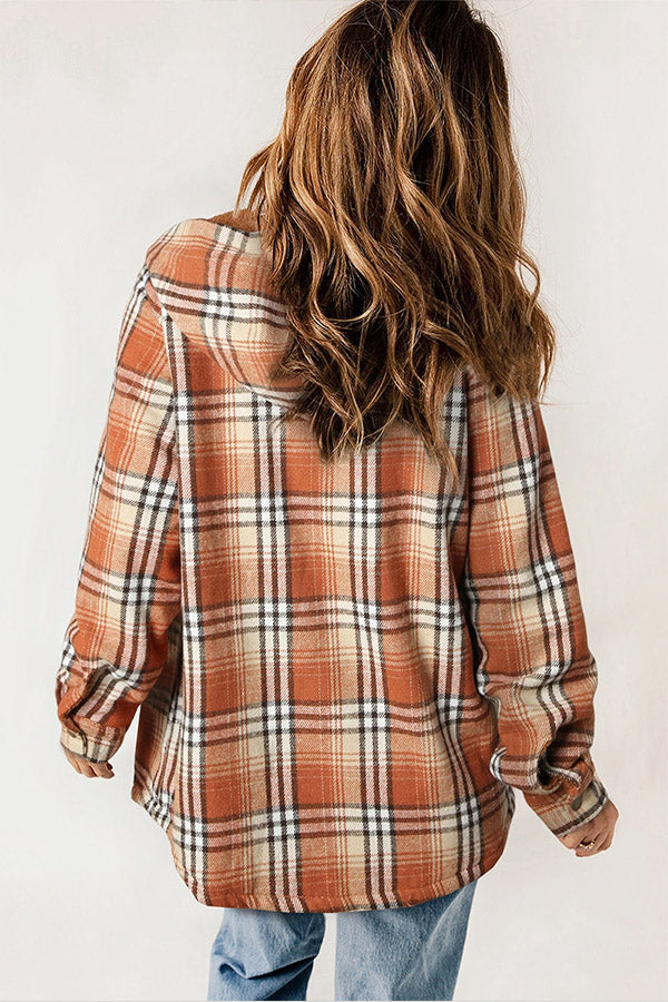 Velina Moda | Button Sherpa Lined Hooded Flannel Jacket