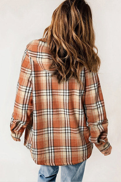 Velina Moda | Button Sherpa Lined Hooded Flannel Jacket