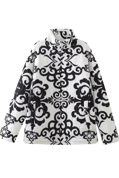 Velina Moda | Stand Collar Printed Casual Cotton Jacket