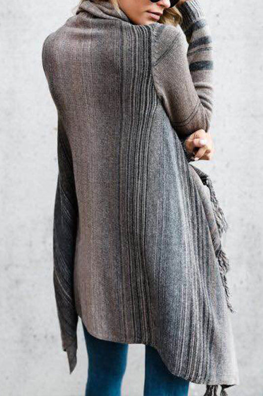 Velina Moda | Length Slim Cut Fashionable Fringed Striped Jacket