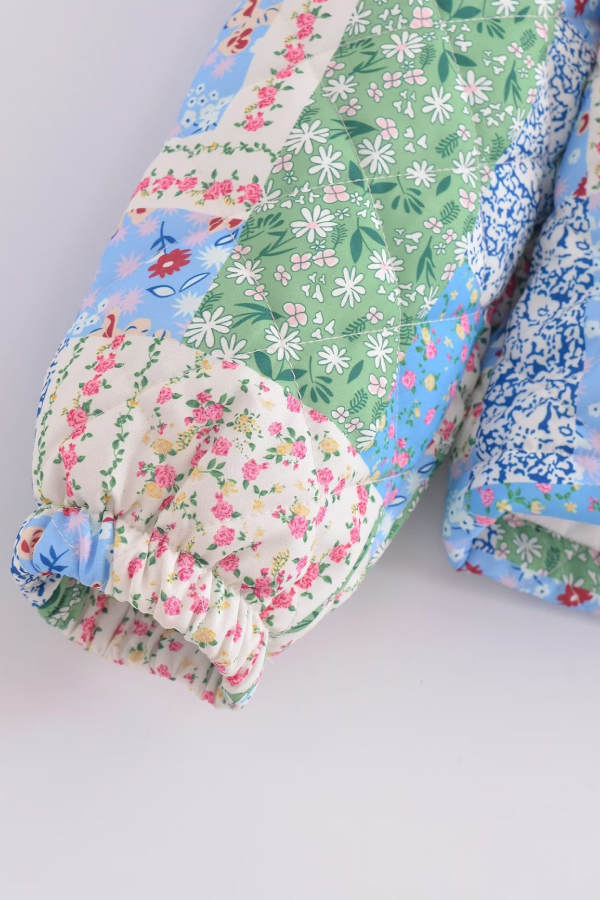 Velina Moda | Stand Collar Long Sleeve Floral Pattern Cotton Jacket