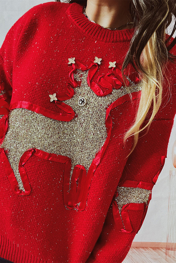 Velina Moda | Christmas Pattern Knitted Round Neck Long Sleeve Sweater
