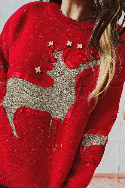 Velina Moda | Christmas Pattern Knitted Round Neck Long Sleeve Sweater