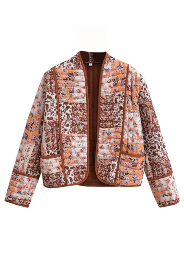 Velina Moda | Printed Loose Casual Cardigan Short Quilted Cotton Jacket