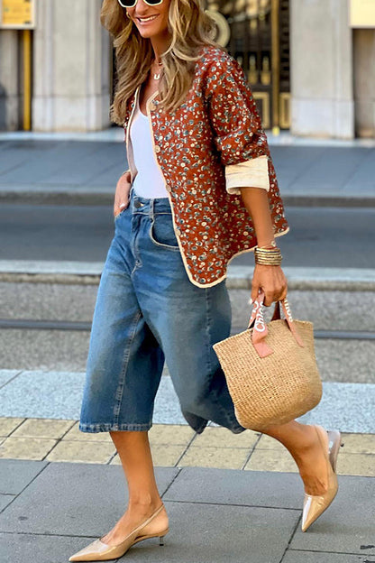Velina Moda | Cotton Floral Contrast Cotton Jacket