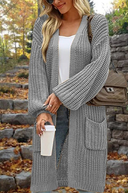 Velina Moda | Length Loose Oversized Double Pocket Cardigan Sweater Jacket