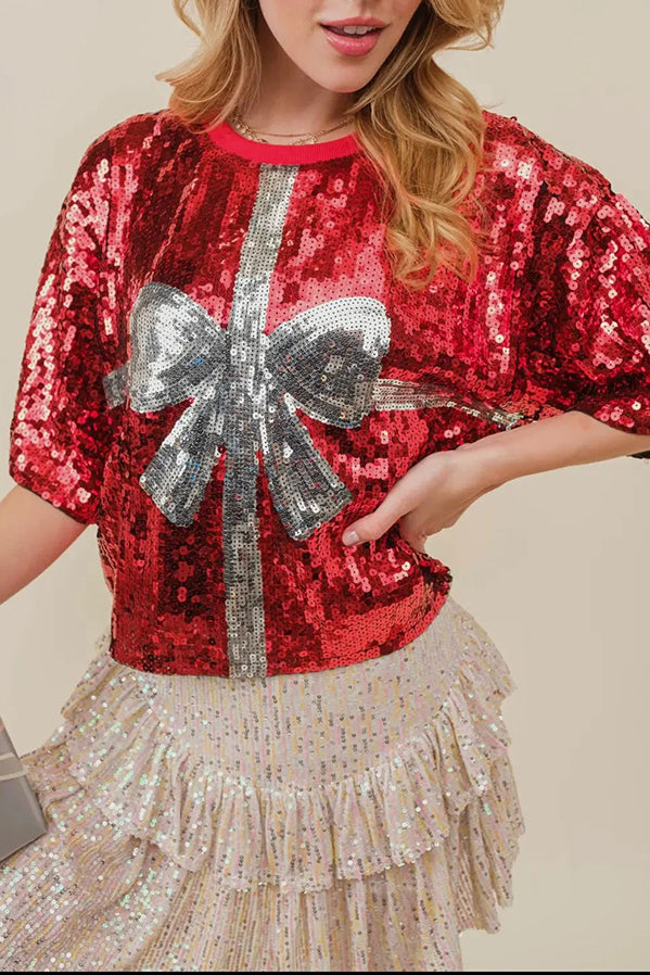 Velina Moda | Eye-Catching Christmas Sequin Sweater T-Shirt