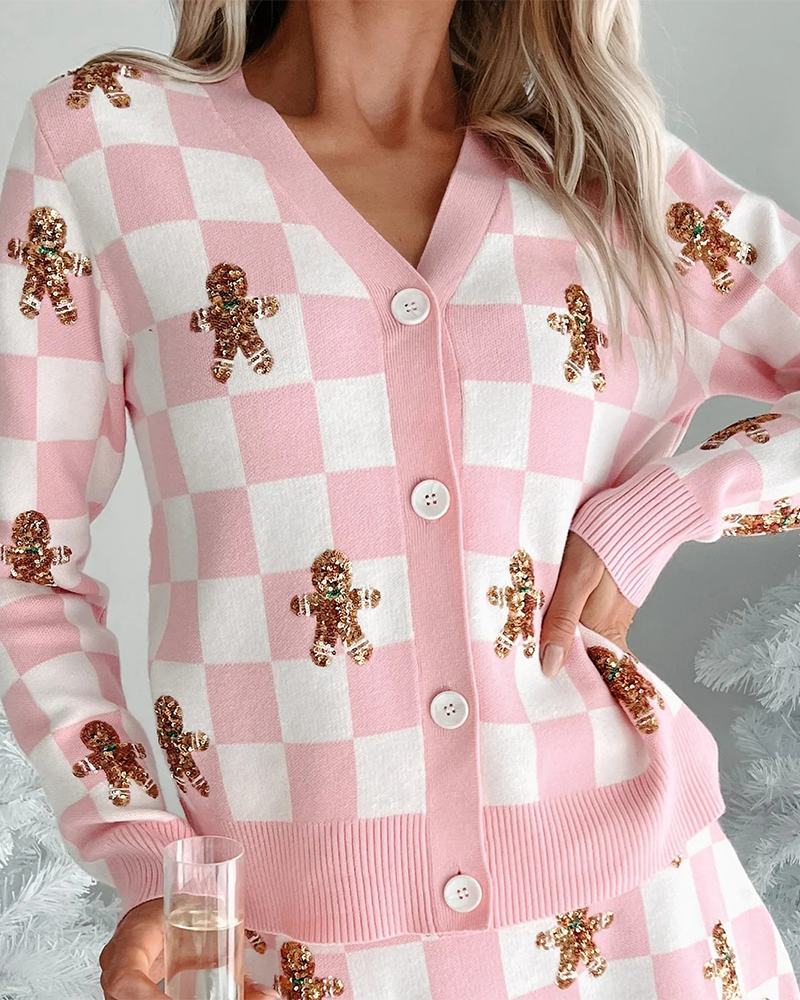 Velina Moda | Christmas Polka Dot Pattern Knit Sweater Short Skirt Suit