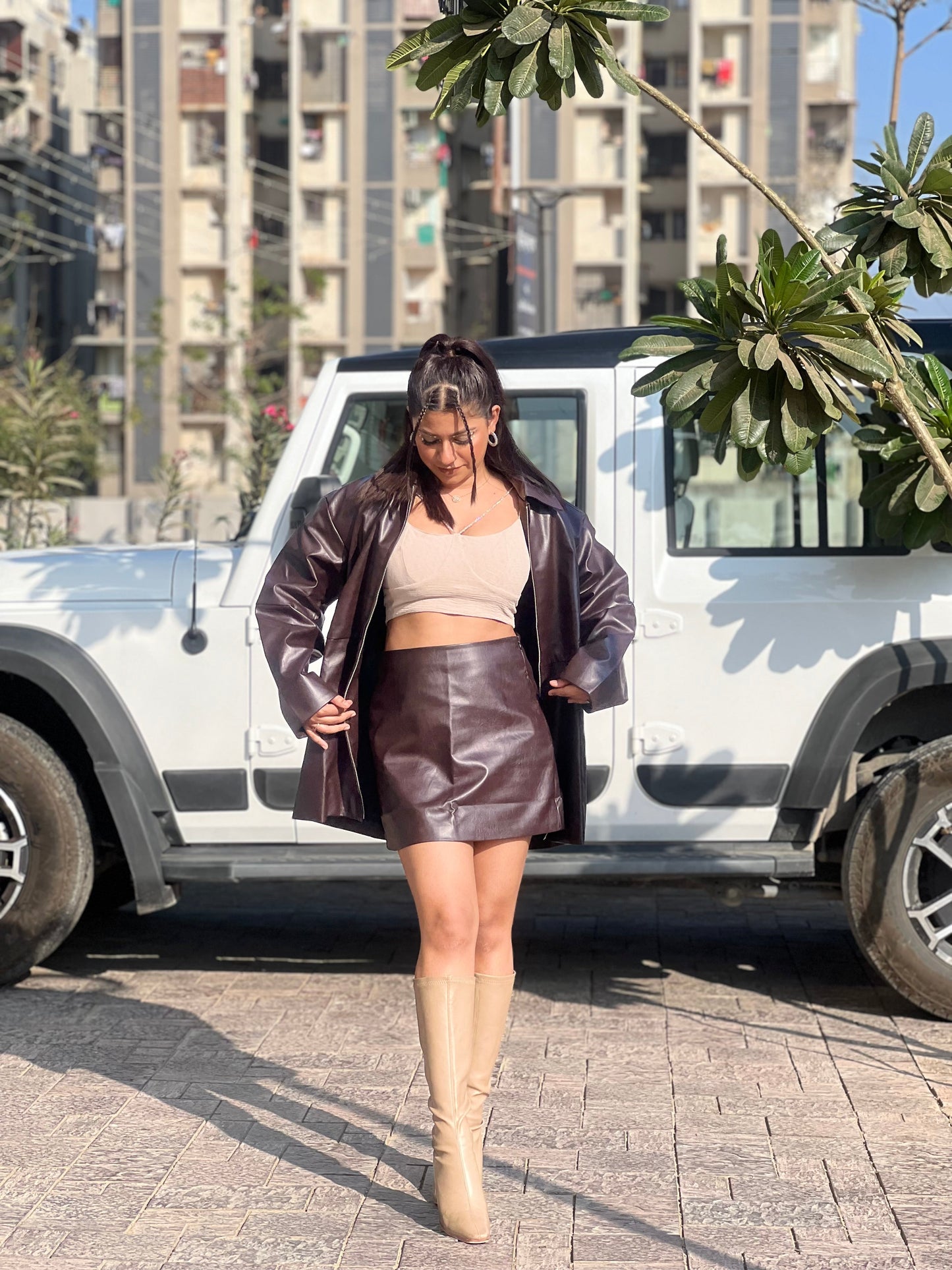 Velina Moda | Long Coat & Short Skirt Cord Set