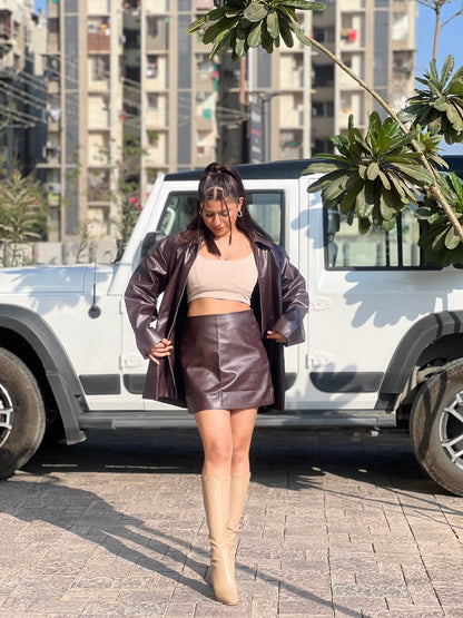 Velina Moda | Long Coat & Short Skirt Cord Set