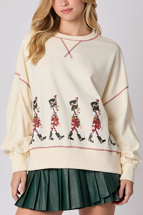 Velina Moda | Christmas Soldier Sequins Long Sleeve Casual Sweatshirt