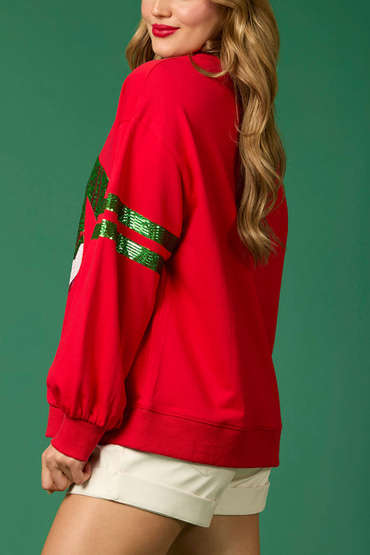 Velina Moda | Christmas Sequin Crew Neck Casual Sweatshirt