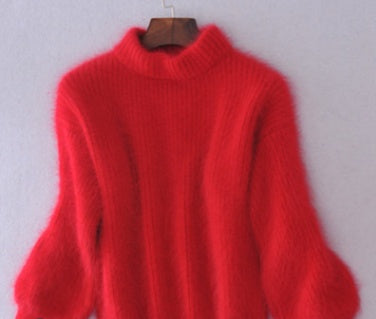Winter Sweater with Fleece Knit and Balloon Sleeves