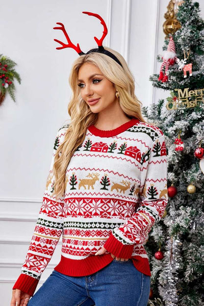 Velina Moda | Christmas Round Neck Embroidered Knit Sweater