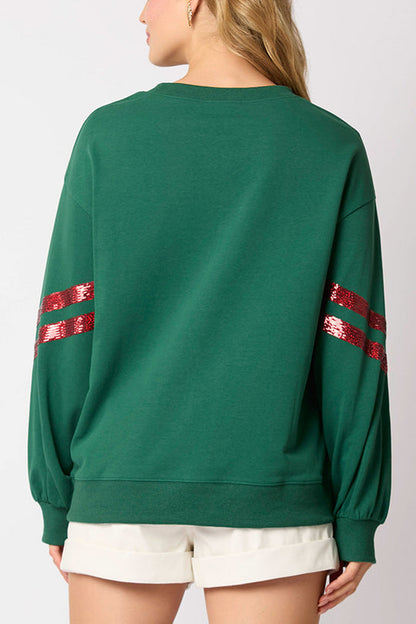 Velina Moda | Christmas Sequin Crew Neck Casual Sweatshirt