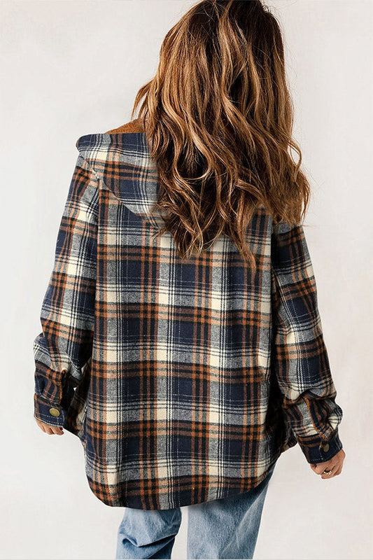 Velina Moda | Button Sherpa Lined Hooded Flannel Jacket